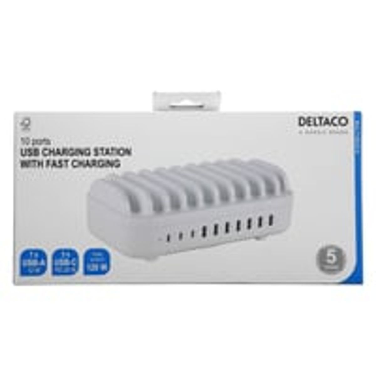 USB ladestation, 7x USB-A 2.4 A, 3x USB-C PD 20 W - Deltaco