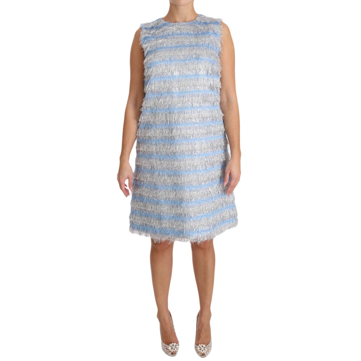 Dolce & Gabbana Elegant Light Blue Fringe Shift Dress