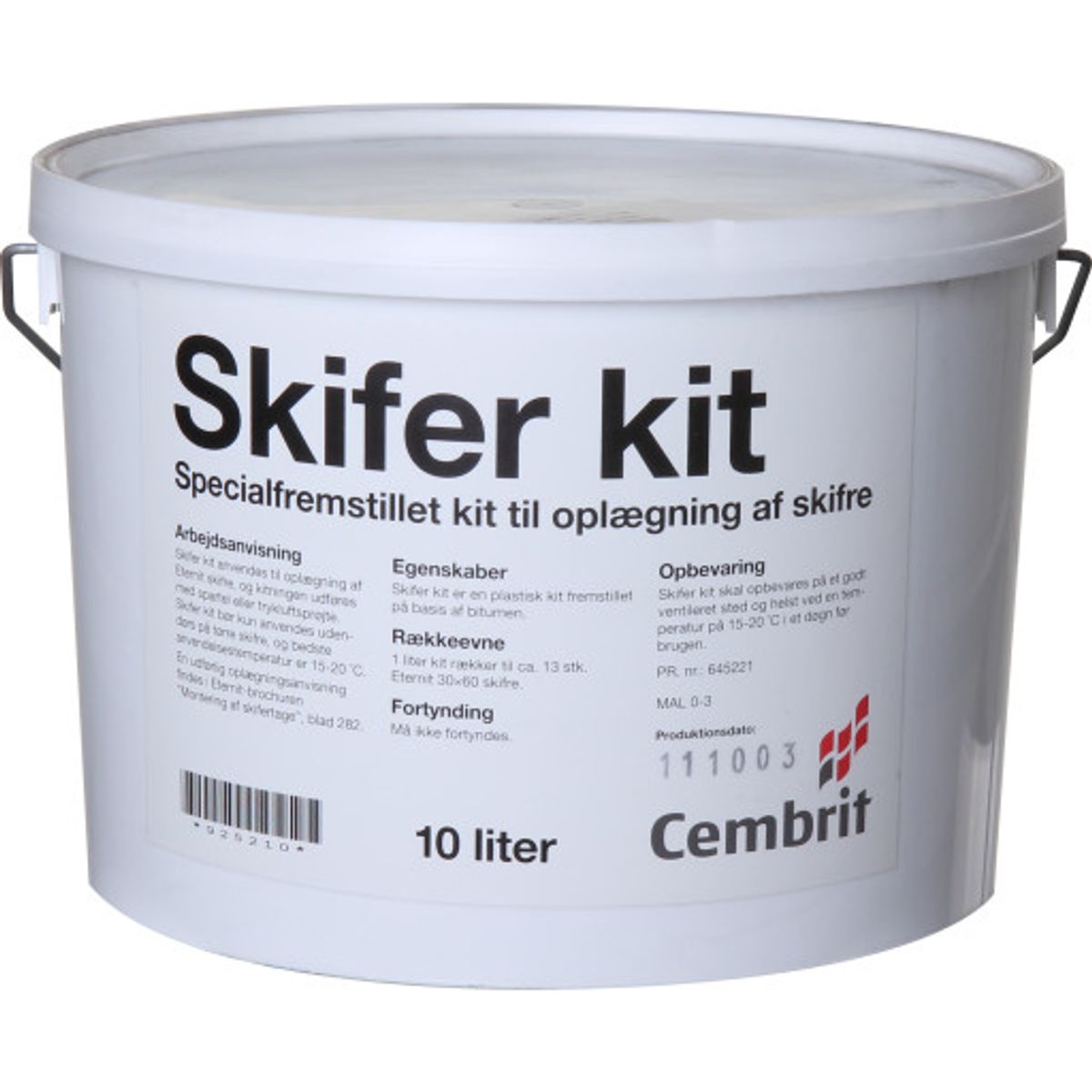 Cembrit skiferkit spand á 10 liter. Til natur/fibercementskifer